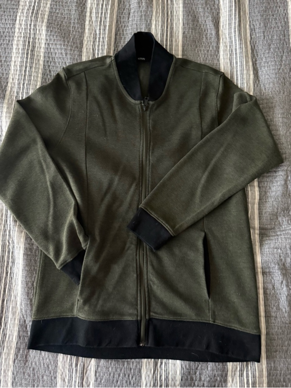 Alfani Olive Green and Black Zip-Up Sweater Jacket